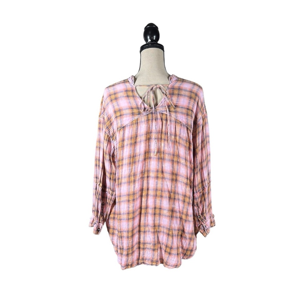 Free People We The Free One Of The Boys Oversized Tunic Top In Pink Plaid - Picture 4 of 5